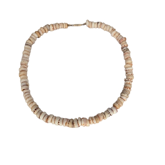 Collier Ancien De Surfeur - Coquillage Puka Naturel - Rouge/Marron Et Blanc - Vintage Hawaï